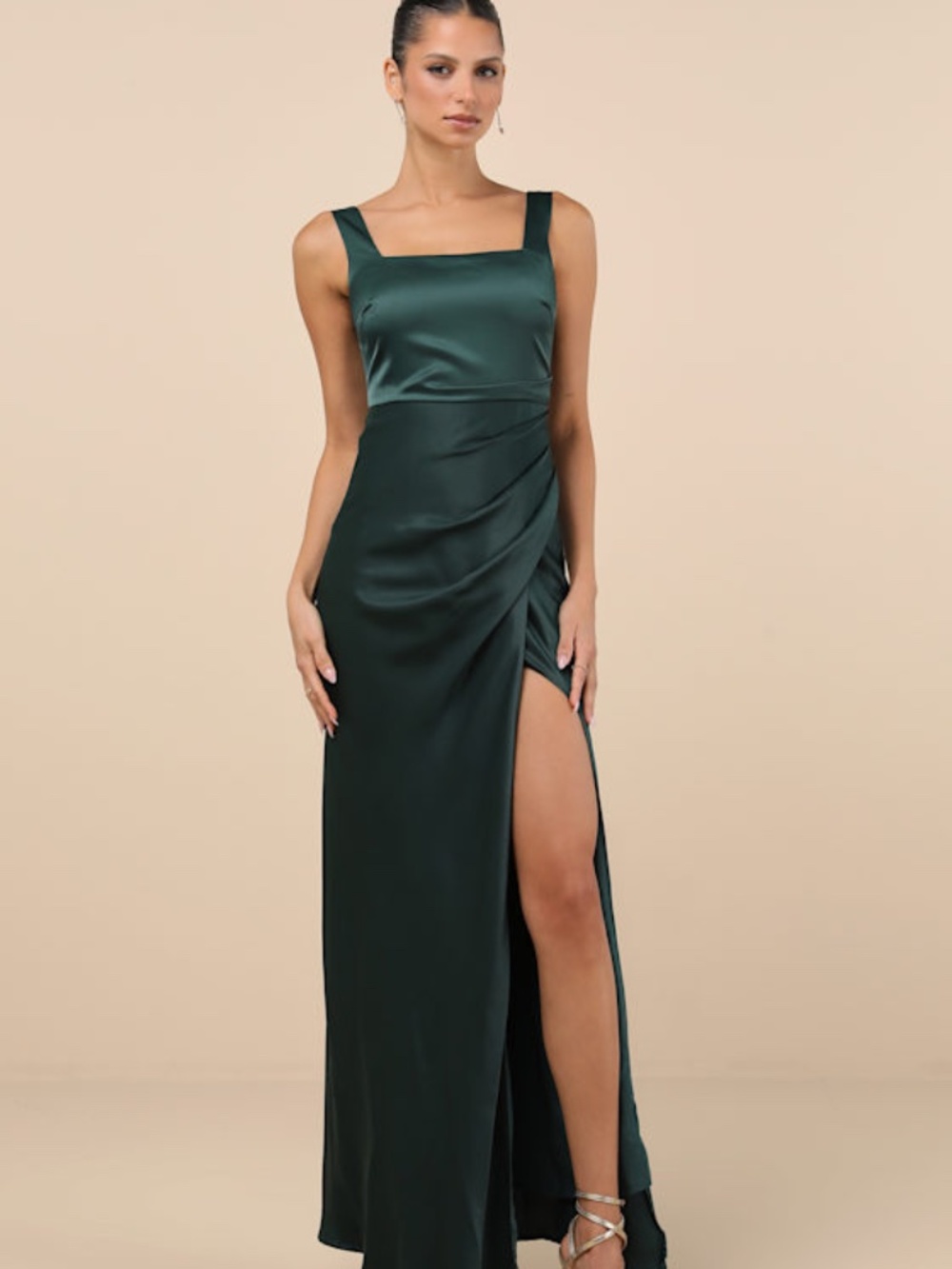 Lulus Red Carpet Romance Emerald Green Satin Square Neck Maxi Dress - Size 1X